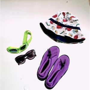 Kids Beach Accessories
*Bucket Hat
*Beach Shoes
*Tint Goggles
*SPF Sunglasses